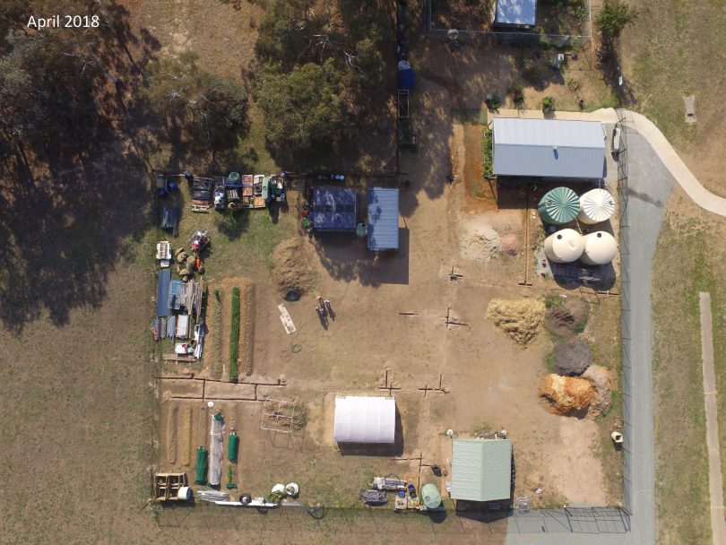 overhead drone shot of bare garden space