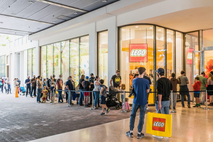 Queue of people outside Canberra LEGO store