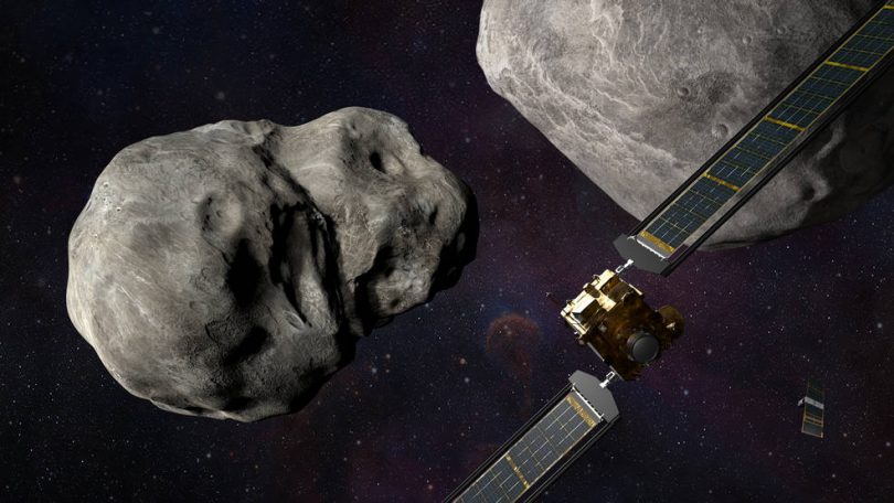 The NASA DART spacecraft and Didymos asteroid illustration