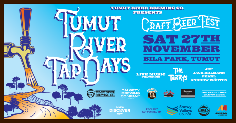 Blue poster for Tumut River Tap Days Craft Beer Festival