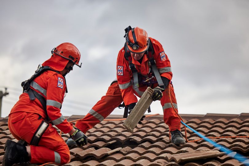 SES crew repairing a roof