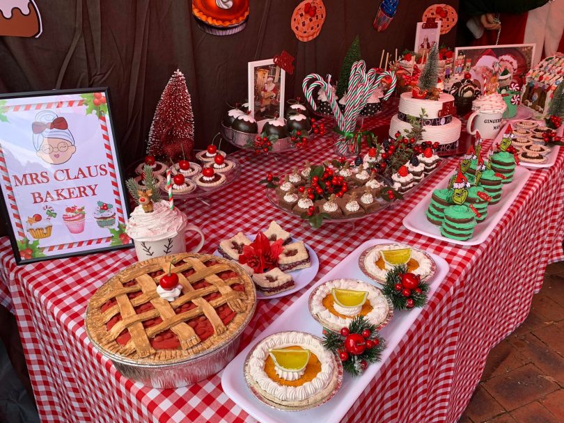 Mrs Claus Bakery's fake baked items on table