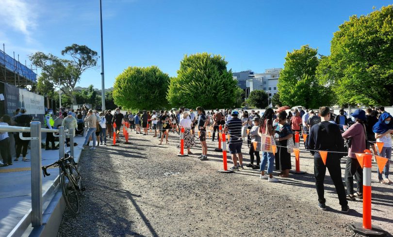 The queue at the Garran COVID-19 testing centre.