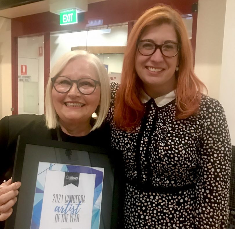 Dianne Fogwell holding award with Tara Cheyne