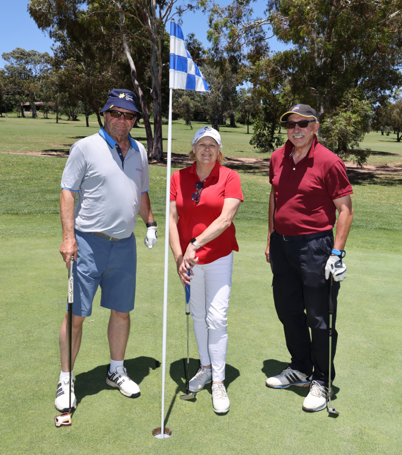 Ron Shepherd, Wendy Shepherd and Peter Funnell at The Longest Day challenge at Murrumbidgee Golf Club