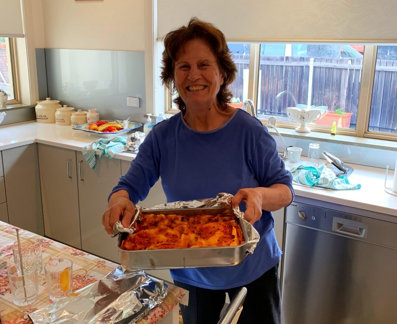 Lady with lasagne