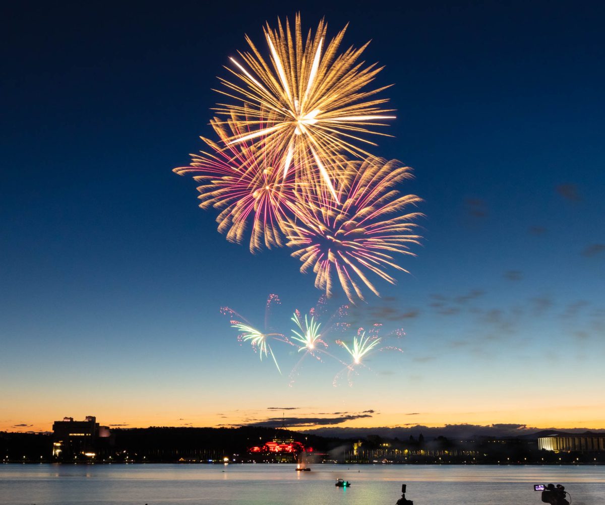 fireworks over a lake