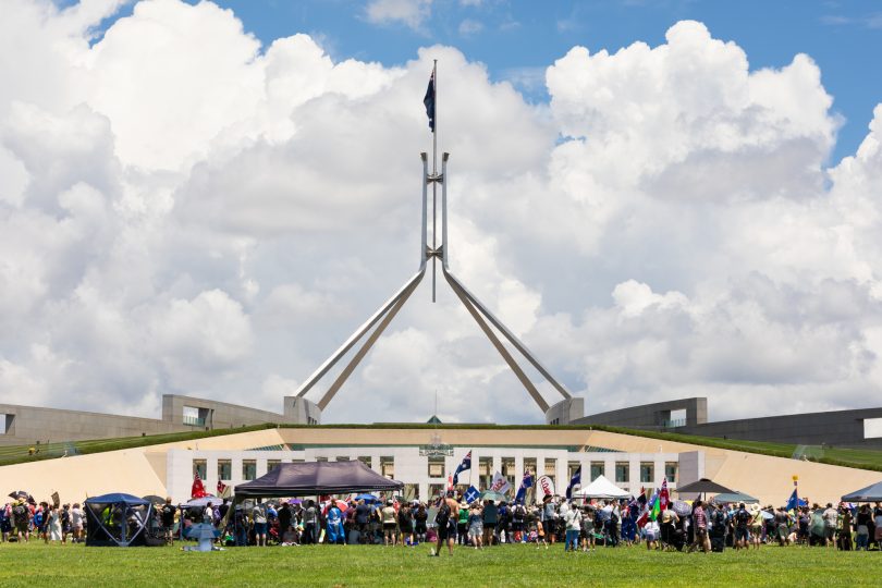 Protestors at Australian Parliament House
