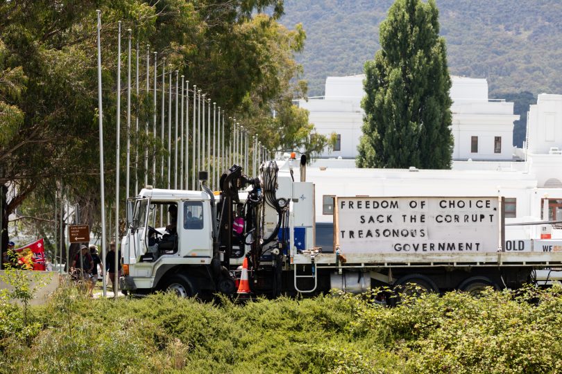 Protest sign on a truck