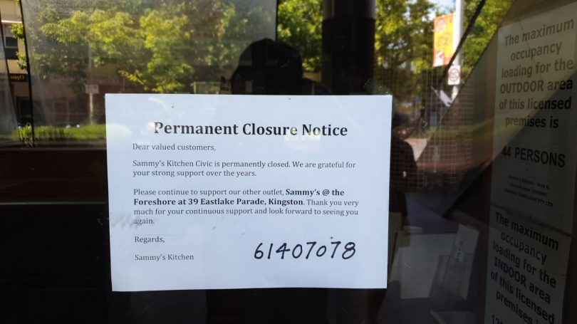 Sammy's closure notice