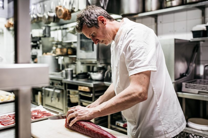 Ben Willis in kitchen at Aubergine restaurant in Griffith 