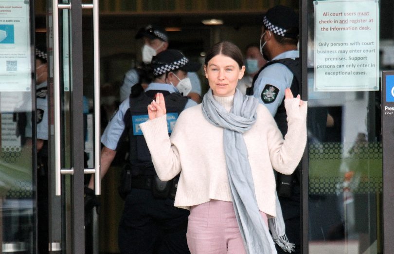 Woman leaving court