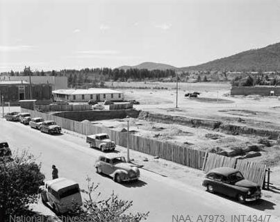 Canberra's Civic Centre was a work in progress in 1954. Photo: National Archives of Australia (A7973, INT434/).
