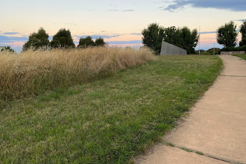 Crace memorial amongst long grass