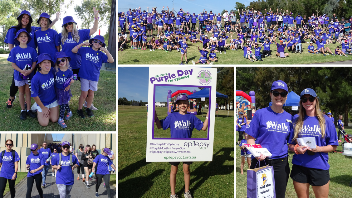 Montage of people dressed in purple at the Walk for Epilepsy 2022 event