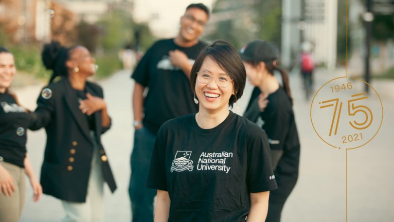 Woman in ANU t-shirt