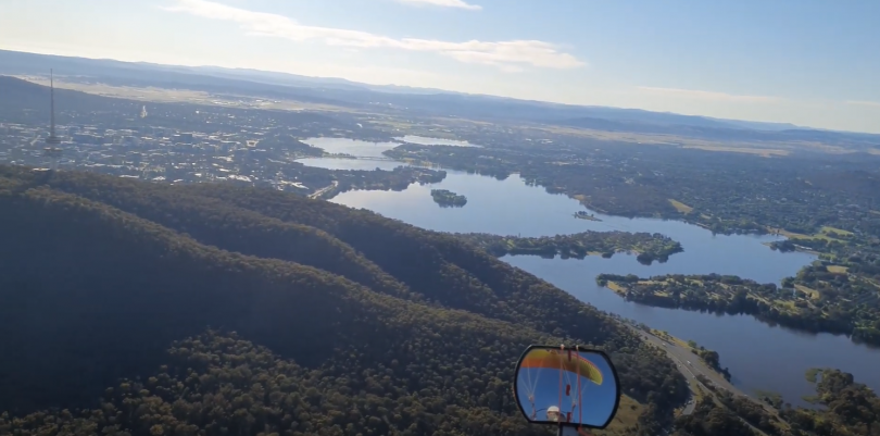 View of Lake Burley Griffin from a hang glider