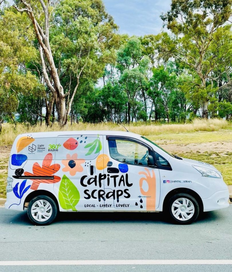 White van painted with composting company logo