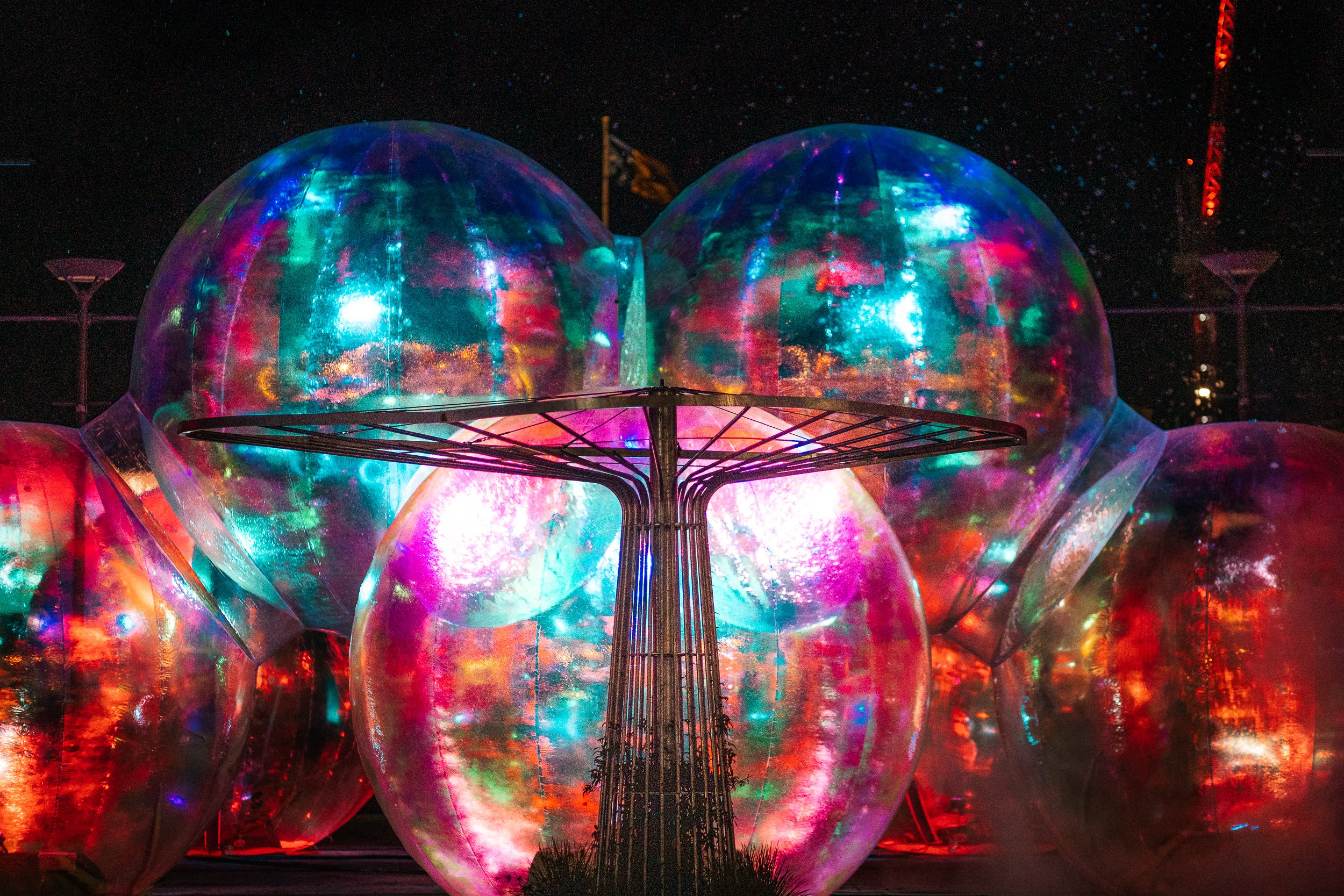 Giant lit up bubble art installation