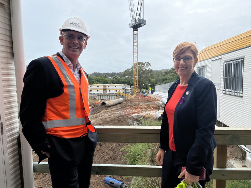 Canberra Hospital Expansion Project director Martin Little and Minister for Health Rachel Stephen-Smith in front of construction site