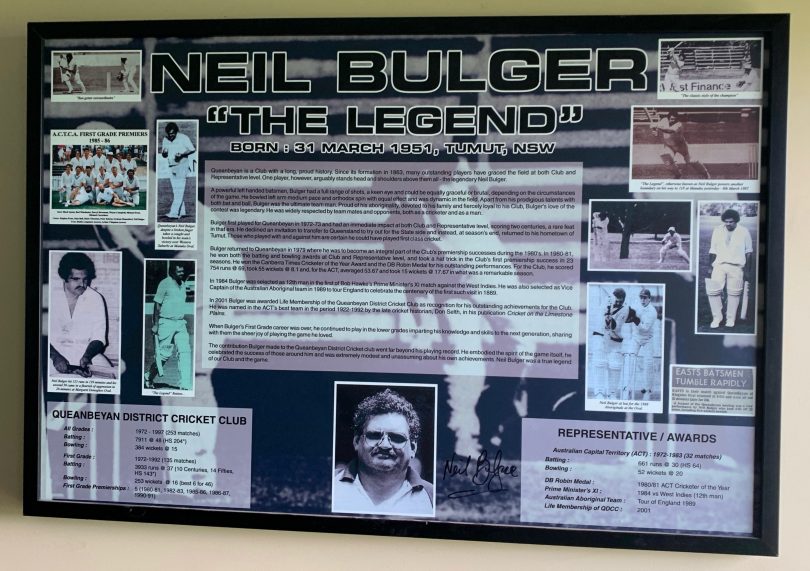 A framed tribute to cricketer Neil Bulger