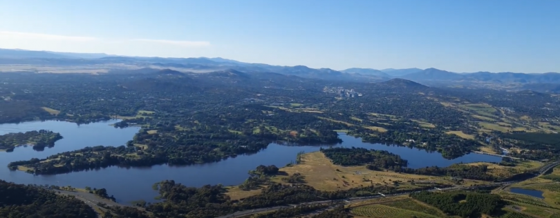 View of Lake Burley Griffin from a hang glider