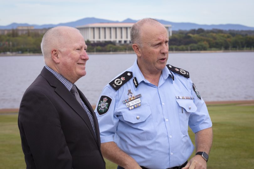 Minister for Police Mick Gentleman and ACT Chief Police Officer Neil Gaughan. 