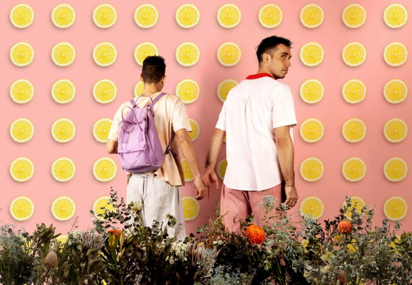 Two men among flowers