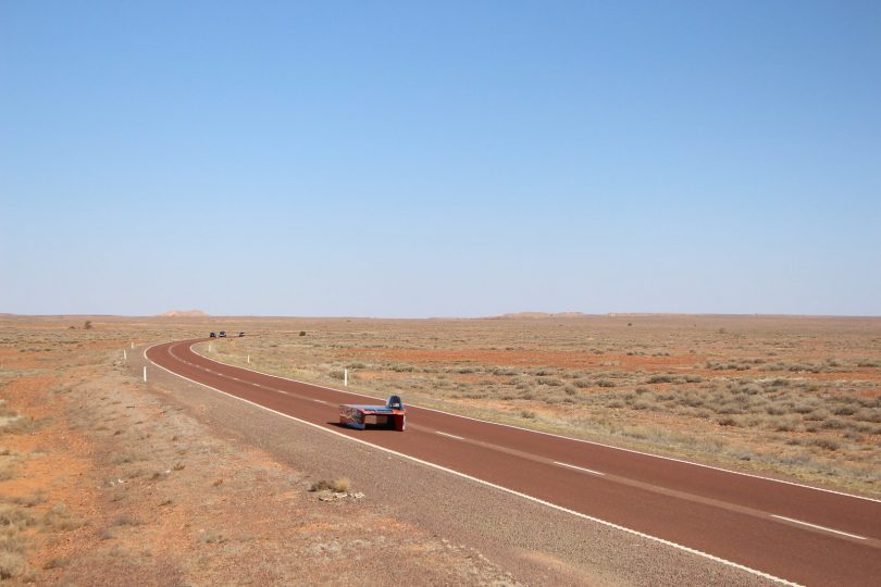 Solar racing in action in the Outback.