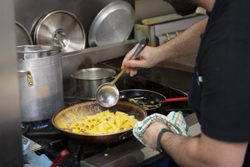 pasta cooking on stovetop