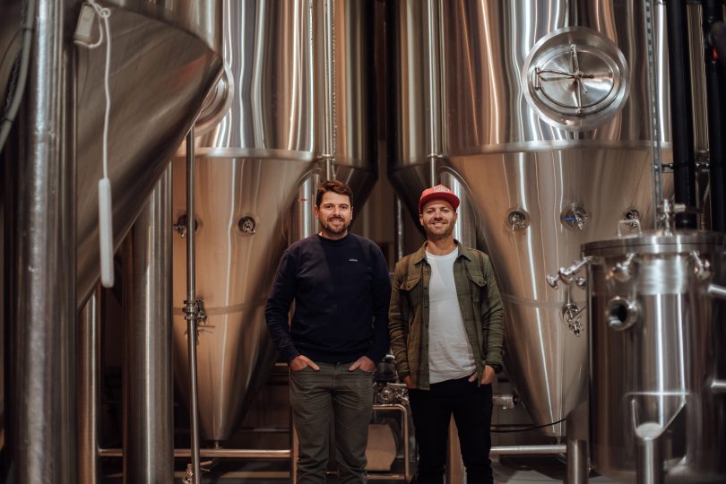 Laurence and Tom in front of brewery