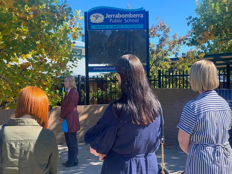 Four women standing in front of Jerrabomberra Public School