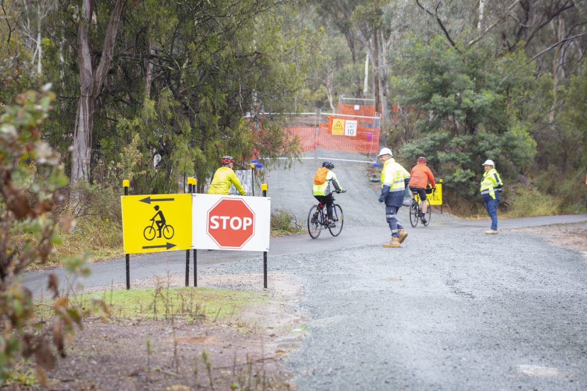 Cyclists and traffic controllers at the Bruce Ridge Nature Reserve