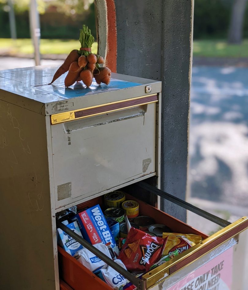 Filing cabinet filled with food