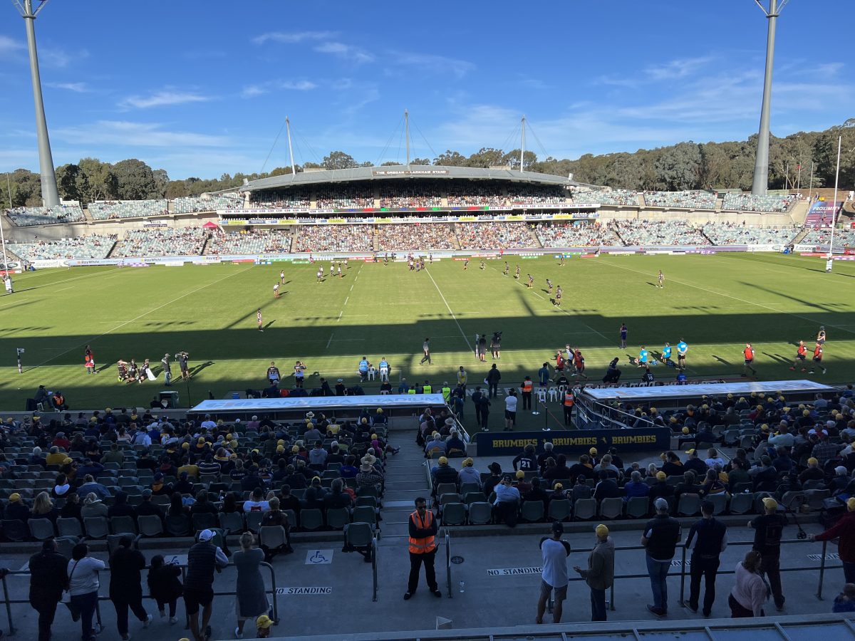 Brumbies versus the Hurricanes at Canberra Stadium. 