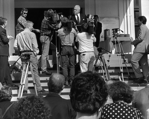 Gough Whitlam's dismissal speech on the steps of old Parliament House in 1975. 