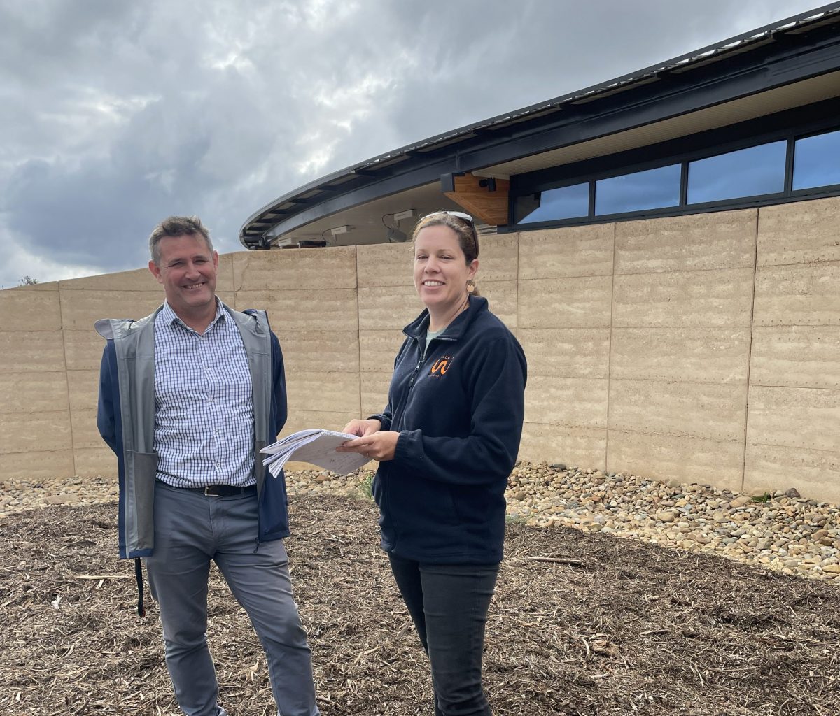 ACT Woodlands and Wetlands CEO Jason Cummings and Mulligans Flat engagement manager Lauren Brown at Wildbark centre