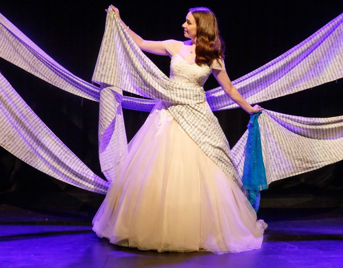 Lady dancing strewn with fabric