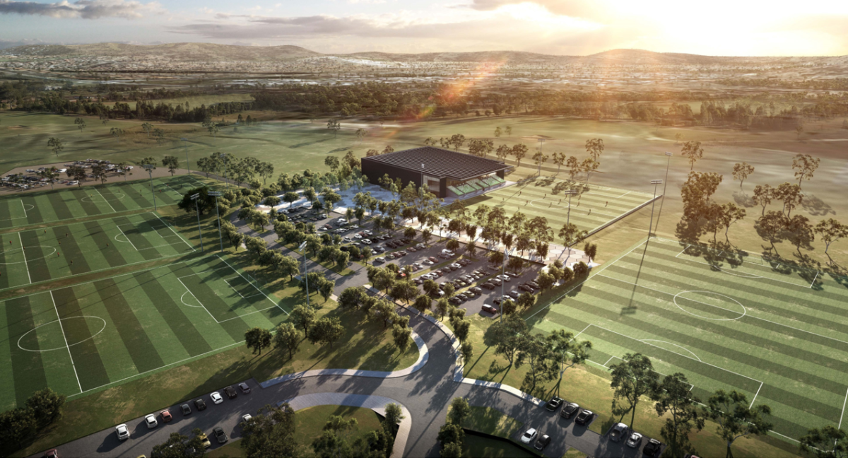 An aerial artist's impression of the proposed Throsby's Home of Football.
