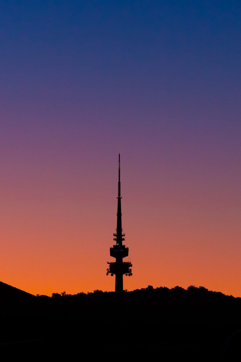 silhouette of tower at sunset