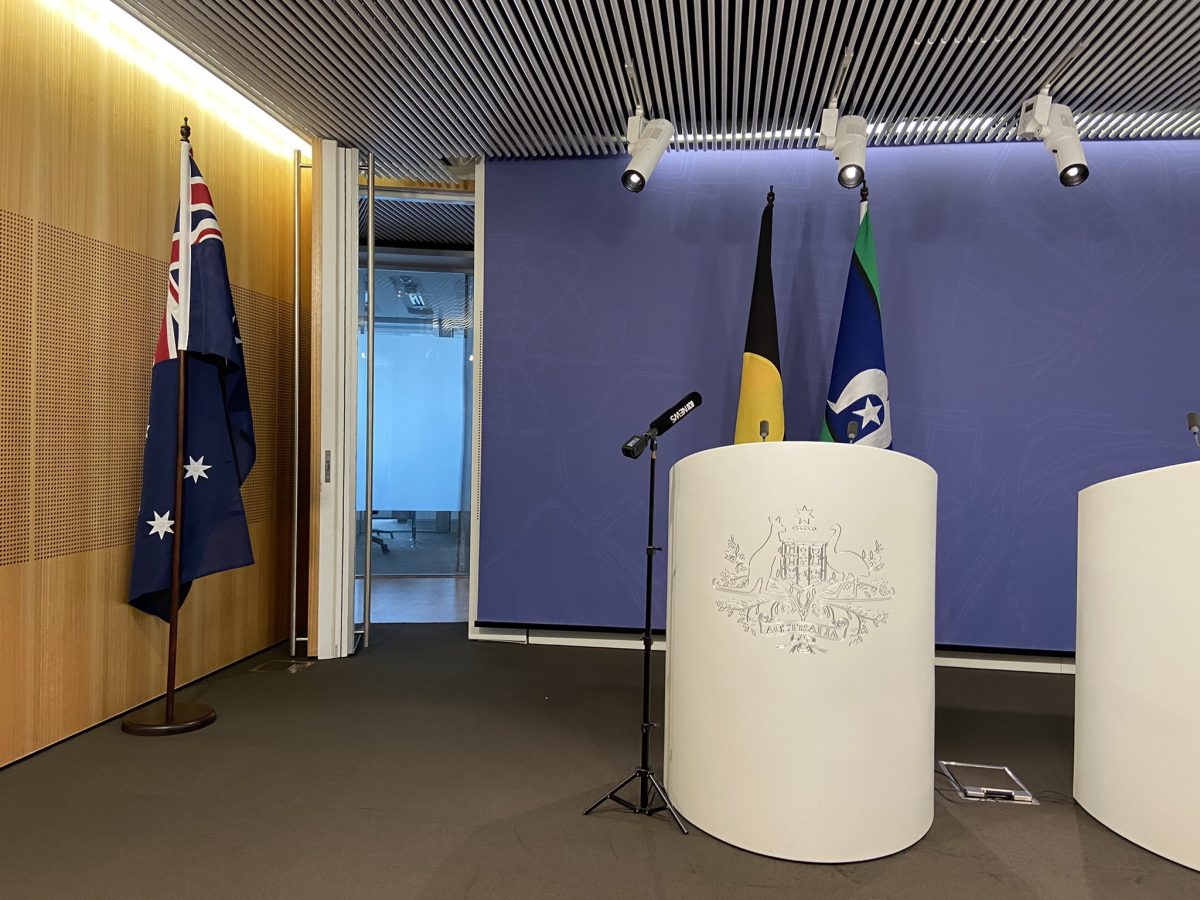 Lectern with flags