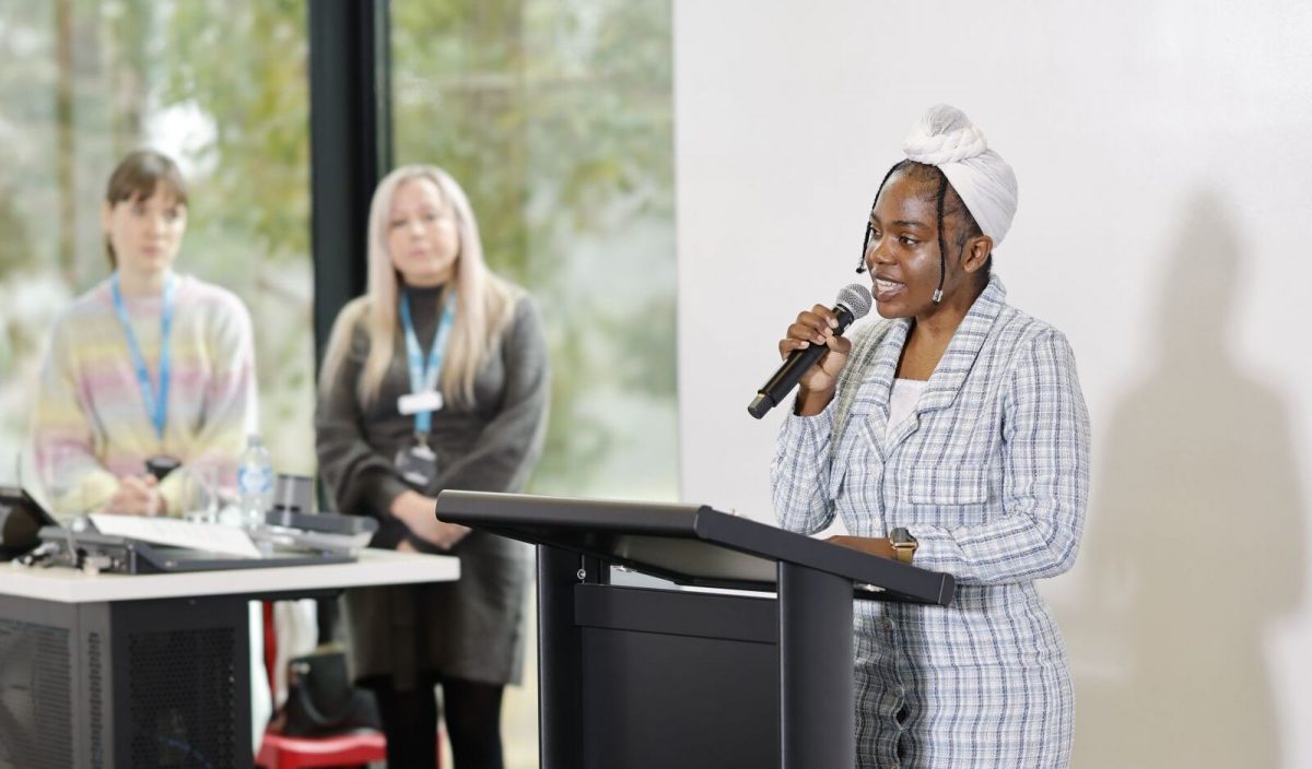 Atosha Birongo speaks at a UC event 