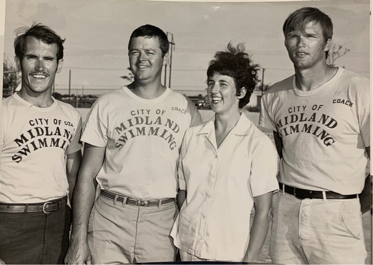 Terry and Carol Gathercole with assistant swim coaches in Texas, 1970. 