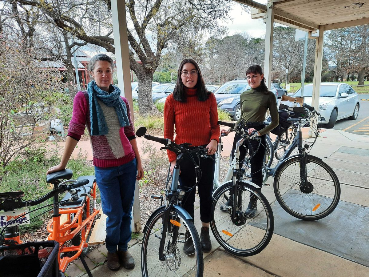 Three women with E-bikes