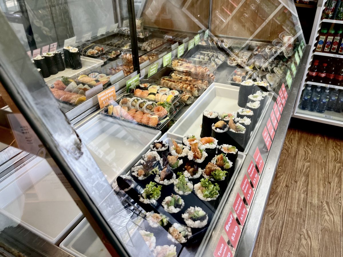 Sushi in glass cases