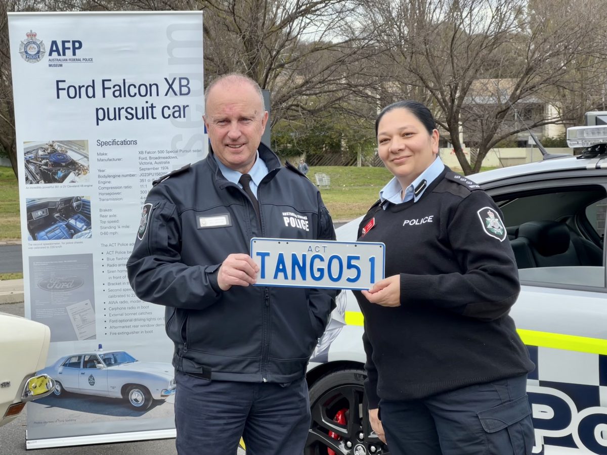 Police with a number plate