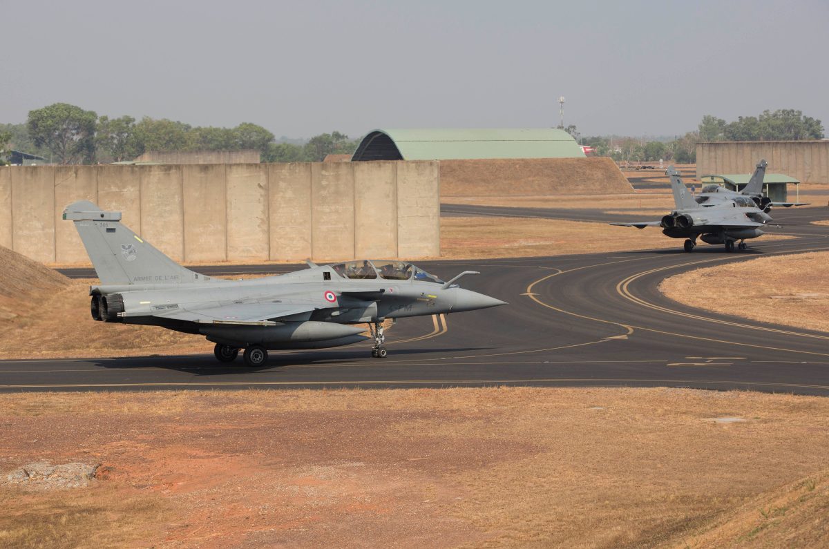 French Air Force (Armée de l'Air) Dassault Rafales taxi after landing at RAAF Base Darwin in the lead up to Exercise Pitch Black 2018.