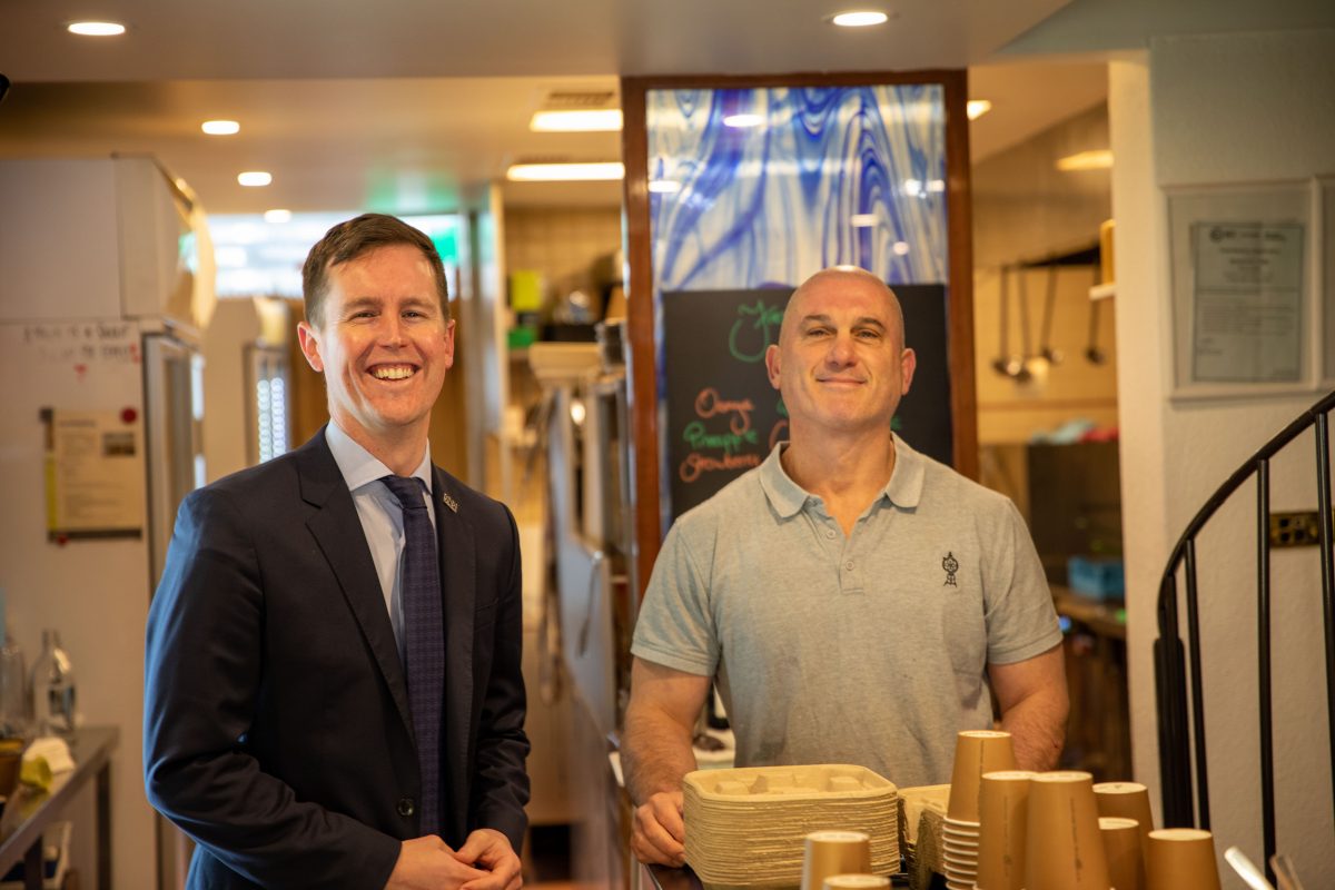 Transport and City Services Minister Chris Steel and Barney de Andrade – Hello Café owner 