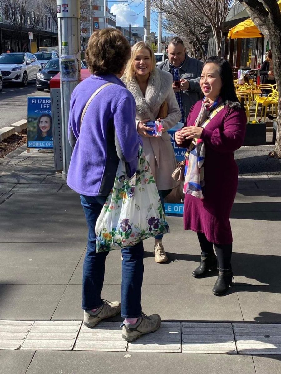 Canberra Liberals' Leader Elizabeth Lee and MLA Leanne Castley meet with the public