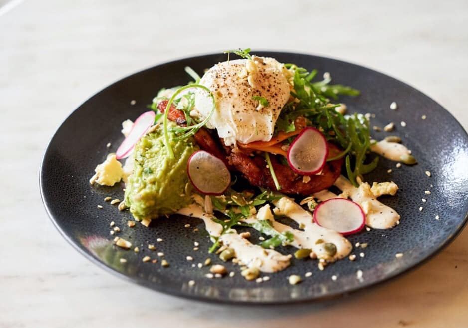 Poached egg and avocado on toast